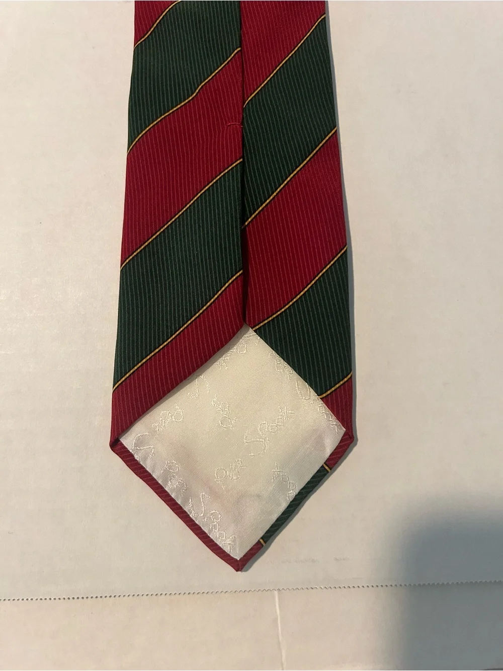 Per Spook Paris Vintage 100% Silk Tie Red Green Gold Striped Made in France